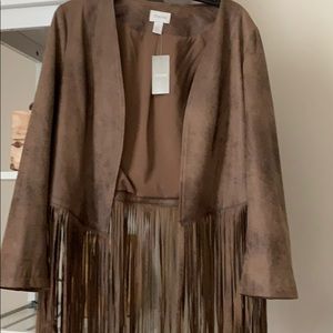Chico’s fringe faux suede jacket size 1